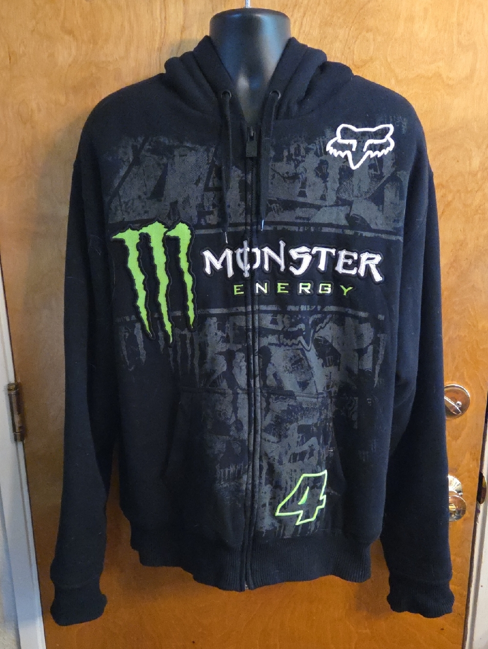Fox Racing Rare Grunge Y2K Monster Energy Fox Racing Zip Up Fur Hoodie Size XL